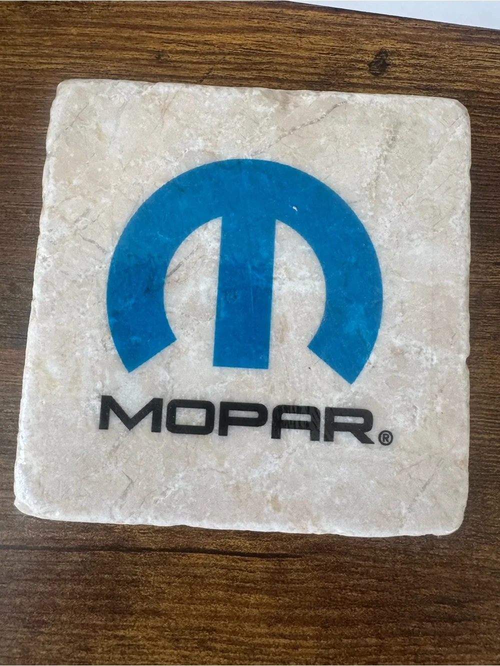 Mopar Stone Coaster Blue Logo Heavy Travertine Marble Garage Man‎ Cave Decor